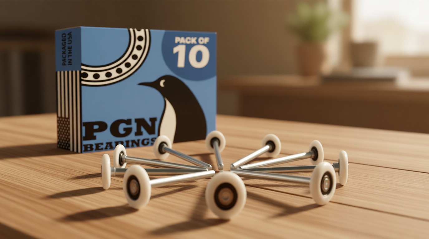 PGN 2" Nylon White Garage Door Rollers – Sealed 6200-2RS Bearing, Dual-Sealed, Quiet & Smooth Operation, Long-Life Replacement, 7" Stem, Pack of 10