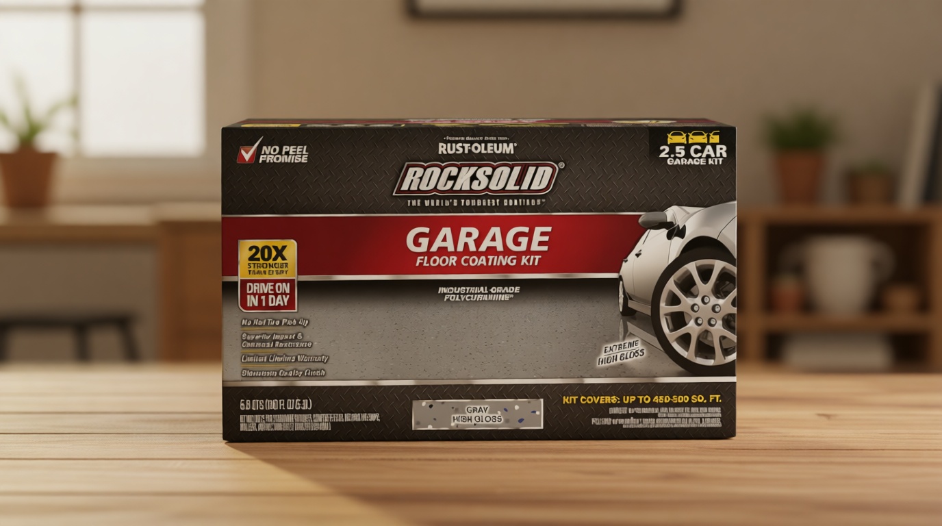 Rust-Oleum 293513 RockSolid Polycuramine Garage Floor Coating, 2.5 Car Kit, High Gloss Gray, 1 Count (Pack of 1)