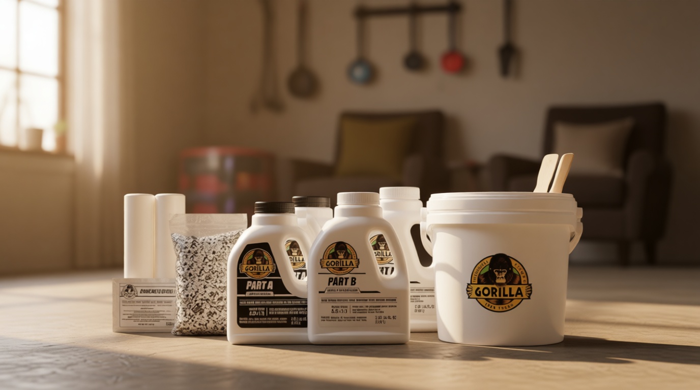 Gorilla Epoxy Garage Floor Coating (12 pc) Kit, 2.5-Car, Concrete Flooring, 100% Solids, Superior Adhesion, Incredibly Durable High Gloss Gray Finish, 550 sq. ft. Coverage