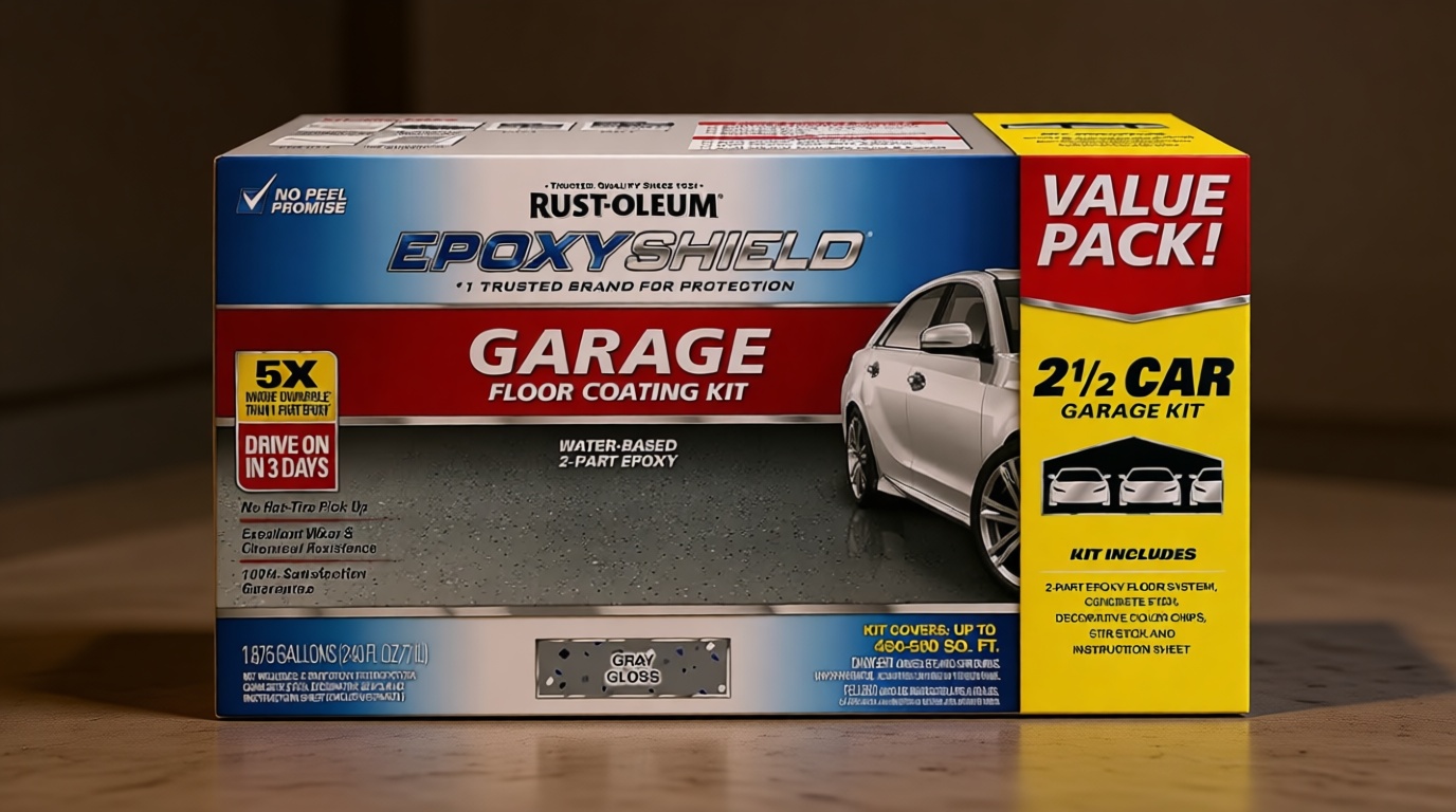 Rust-Oleum 365186 EPOXYSHIELD Garage Floor Coating Kit, 2.5 Car, Gloss Dark Gray