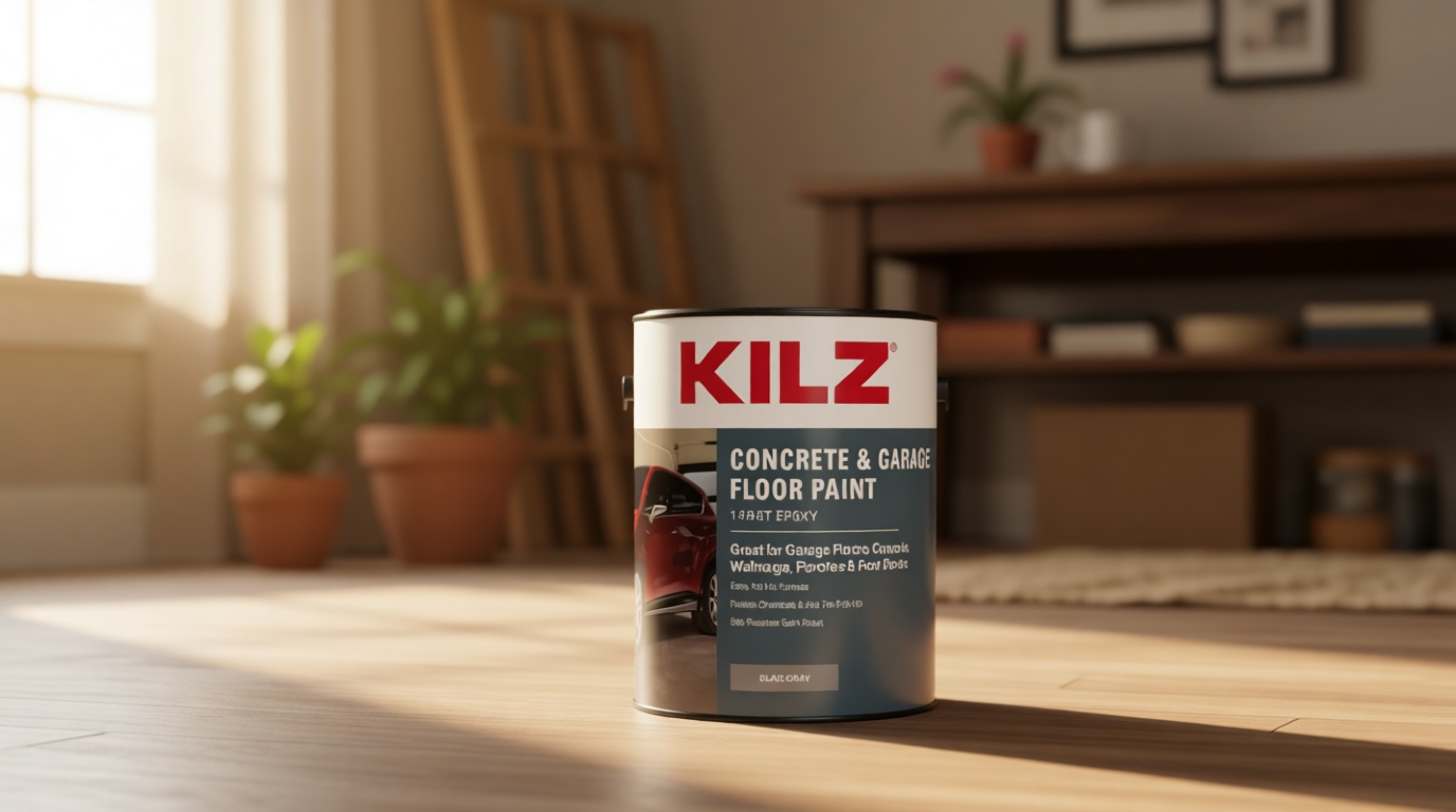 KILZ 1-Part Epoxy Acrylic Concrete & Garage Floor Paint, Slate Gray, Satin, Interior/Exterior Concrete Paint for Basement Floors, Porches, Driveways & Pool Decks, 1 Gallon