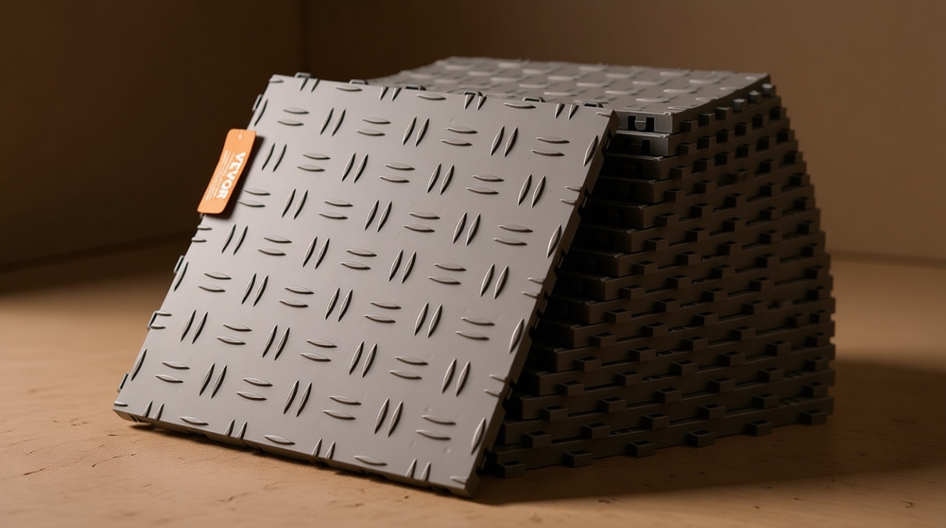 VEVOR Garage Floor Tiles 12 x 12 x 0.53 inch, Interlocking Design Ease of Installation Double-Sided Texture Non-Slip Sturdiness, for Garages, Basements, Repair Shops, Silver, 50 Pack