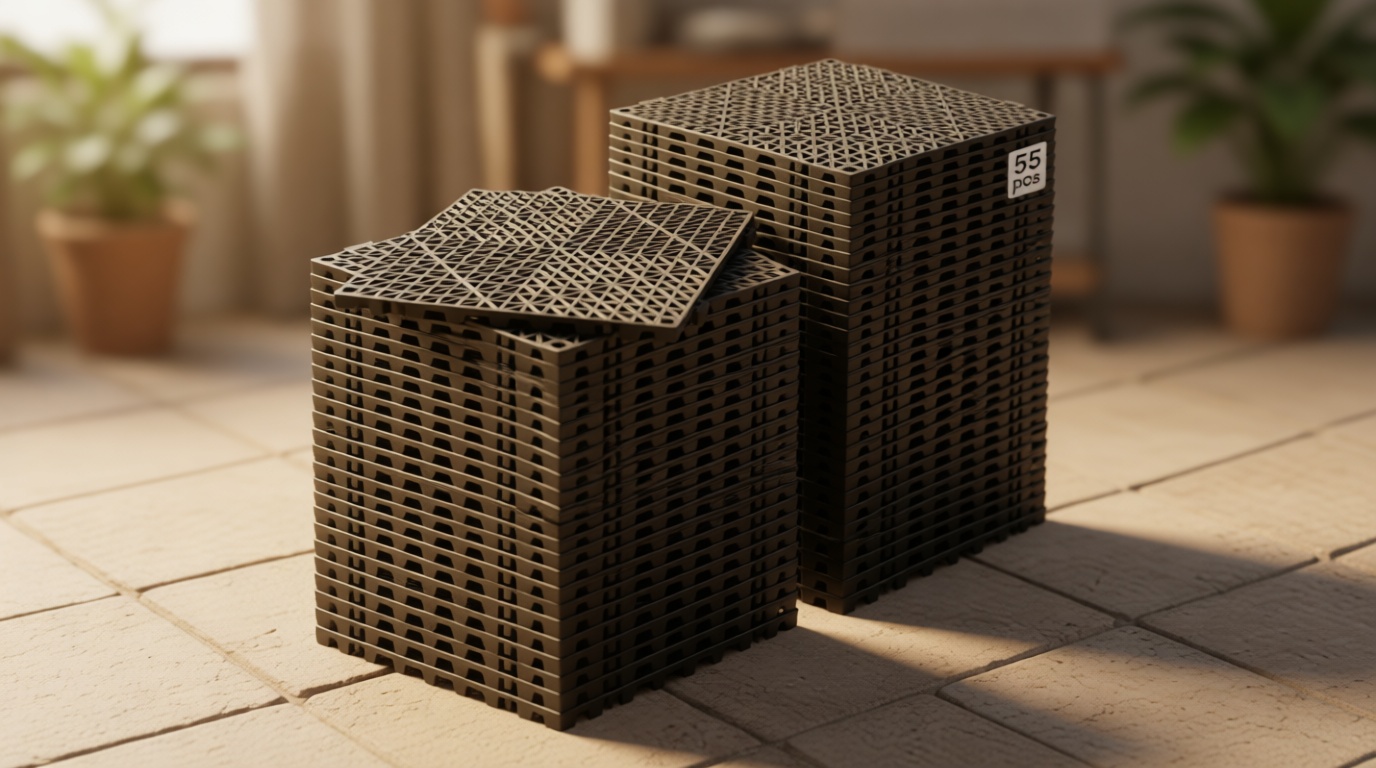 VEVOR Interlocking Tile 55PCS Black, Drainage Tiles 12" x 12" Splicing, Soft PVC Interlocking Drainage Floor Tiles, Non-Slip Drainage Holes for Restroom, Bathroom, Kitchen, Pool, Wet Areas