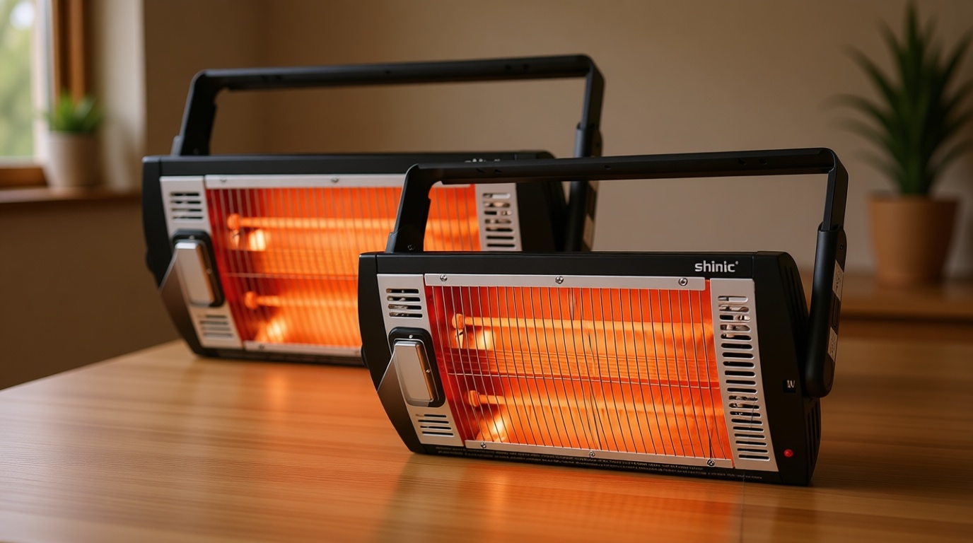 Shinic 2 Packs Electric Garage Heaters, 1500W/750W Ceiling Mounted Heater Radiant Heaters with Halogen Light, 90 Degree Rotation, 5 Mode Settings, Space Heater for Garage, Shop, Large Room and Patio