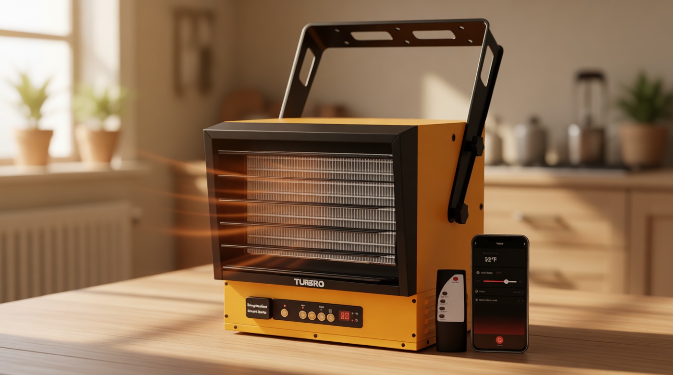 TURBRO 15,000W Electric Garage Heater, 240V Hard Wired, WiFi Enabled, Fan-Forced Shop Heater with Remote, Overheat Protection, Thermostat, 12-Hr Timer, Ceiling/Wall Mounted, ETL Listed, GH15K Smart