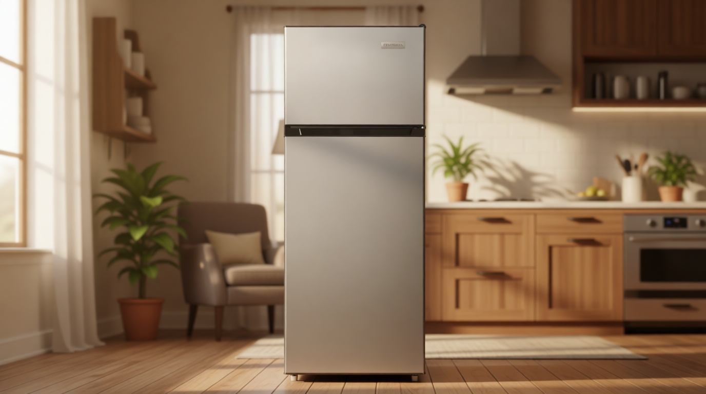 Frigidaire, 2 Door Apartment Size Refrigerator with Freezer, 7.5 cu ft, Adjustable Spill-Proof Shelves, Crisper Bins, Platinum Silver, Garage Ready