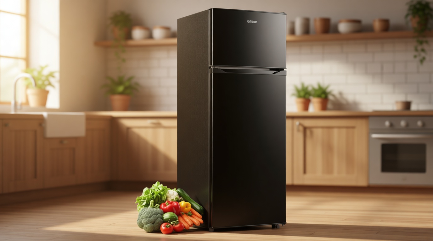 Upstreman 7.7 Cu.Ft. Refrigerator with Freezer, Double Door Fridge, Adjustable Thermostat, Large Capacity, Reversible Door Swing, Refrigerator for Apartment, Office, Dorm, Black（BD75）