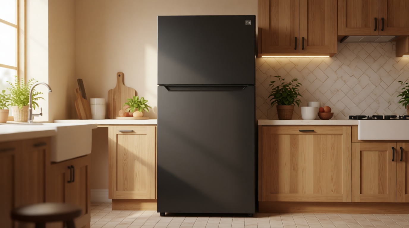 Kenmore 30" Top Mount Refrigerator with Freezer - Adjustable Shelving, Humidity-Controlled Crispers, LED Lighting, ENERGY STAR Certified, Garage Ready, 18.1 cu. ft. Capacity - Black ENERGY STAR