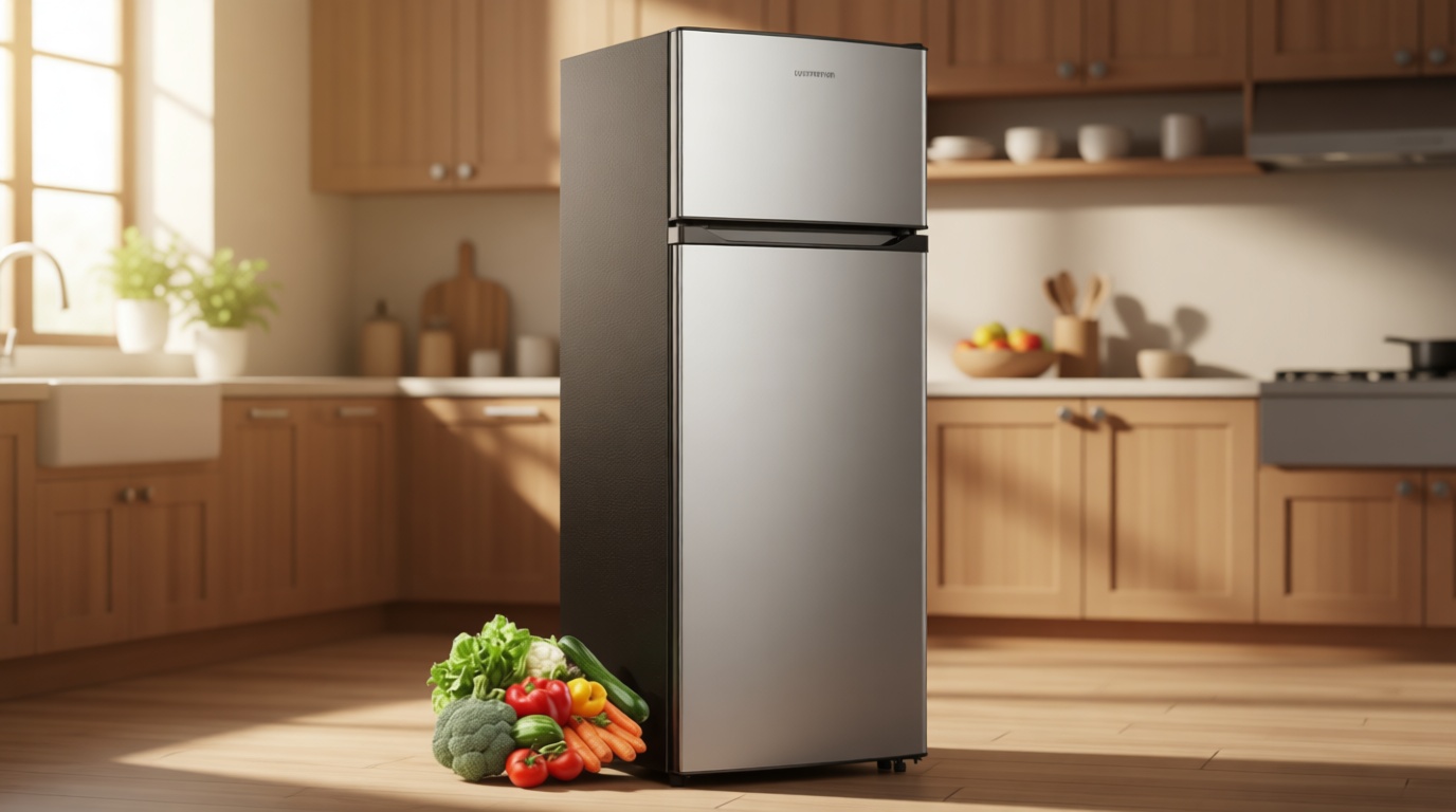 Upstreman 7.7 Cu.Ft. Refrigerator with Freezer, Double Door, Adjustable Thermostat, Large Capacity, Reversible Door Swing, Refrigerator for Apartment, Office, Dorm, Stainless (BD75)