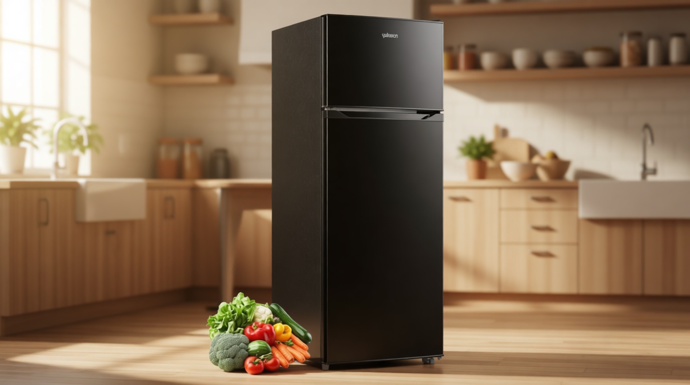 Upstreman 7.7 Cu.Ft. Refrigerator with Freezer, Double Door Fridge, Adjustable Thermostat, Large Capacity, Reversible Door Swing, Refrigerator for Apartment, Office, Dorm, Black（BD75）