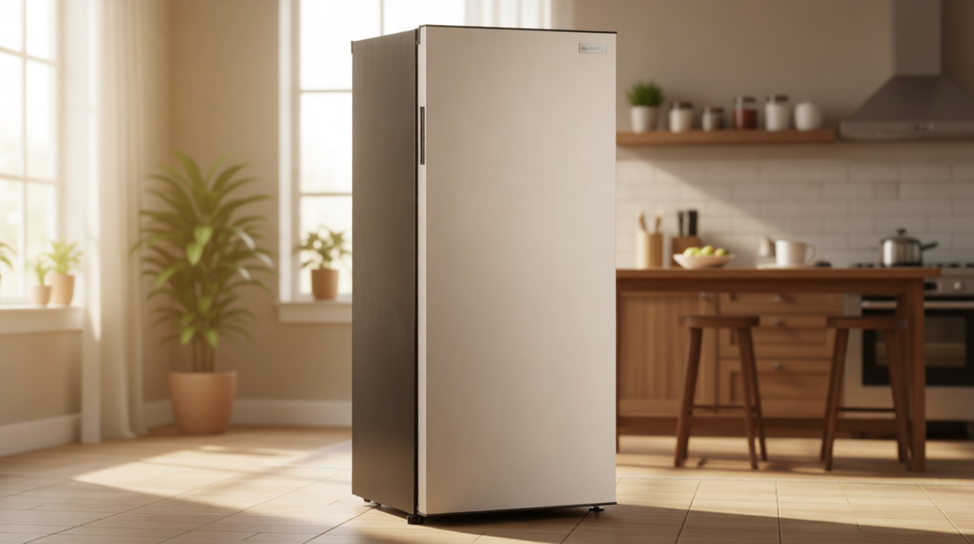 Frigidaire 10 Cu. Ft. Upright Convertible Fridge/Freezer, Reversible Door, Removable Glass Shelves, Adjustable Controls, Platinum Finish