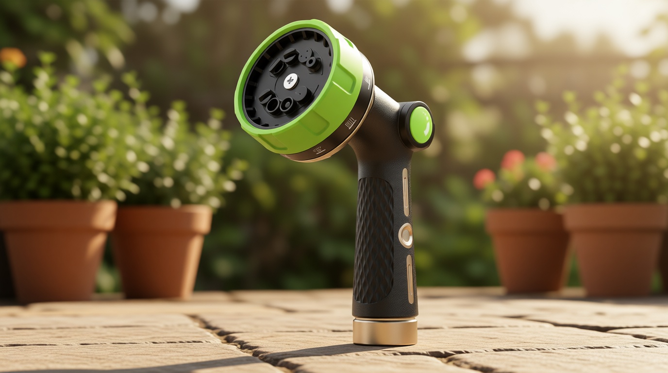 RAINPOINT Garden Hose Nozzle Heavy Duty - 100% Metal Thumb Control Spray Nozzles for Garden Hose High Pressure, 10 Patterns Water Hose Nozzle for Car Wash, Watering Lawn and Pets, Green