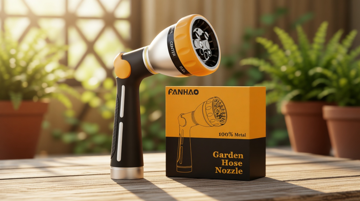 FANHAO Garden Hose Nozzle, 100% Heavy Duty Metal Spray Nozzle with Thumb Control, High Pressure Water Nozzle with 8 Adjustable Spray Patterns for Watering Plants, Washing Cars and Showering Pets