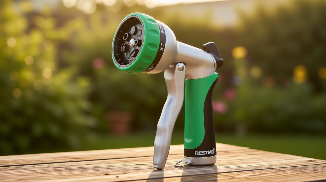 RESTMO Garden Hose Nozzle, Heavy Duty Metal Water Hose Nozzle with 7 Adjustable Spray Patterns, High Pressure Hand Sprayer with Flow Control for Watering Plants & Lawns, Washing Cars & Pets
