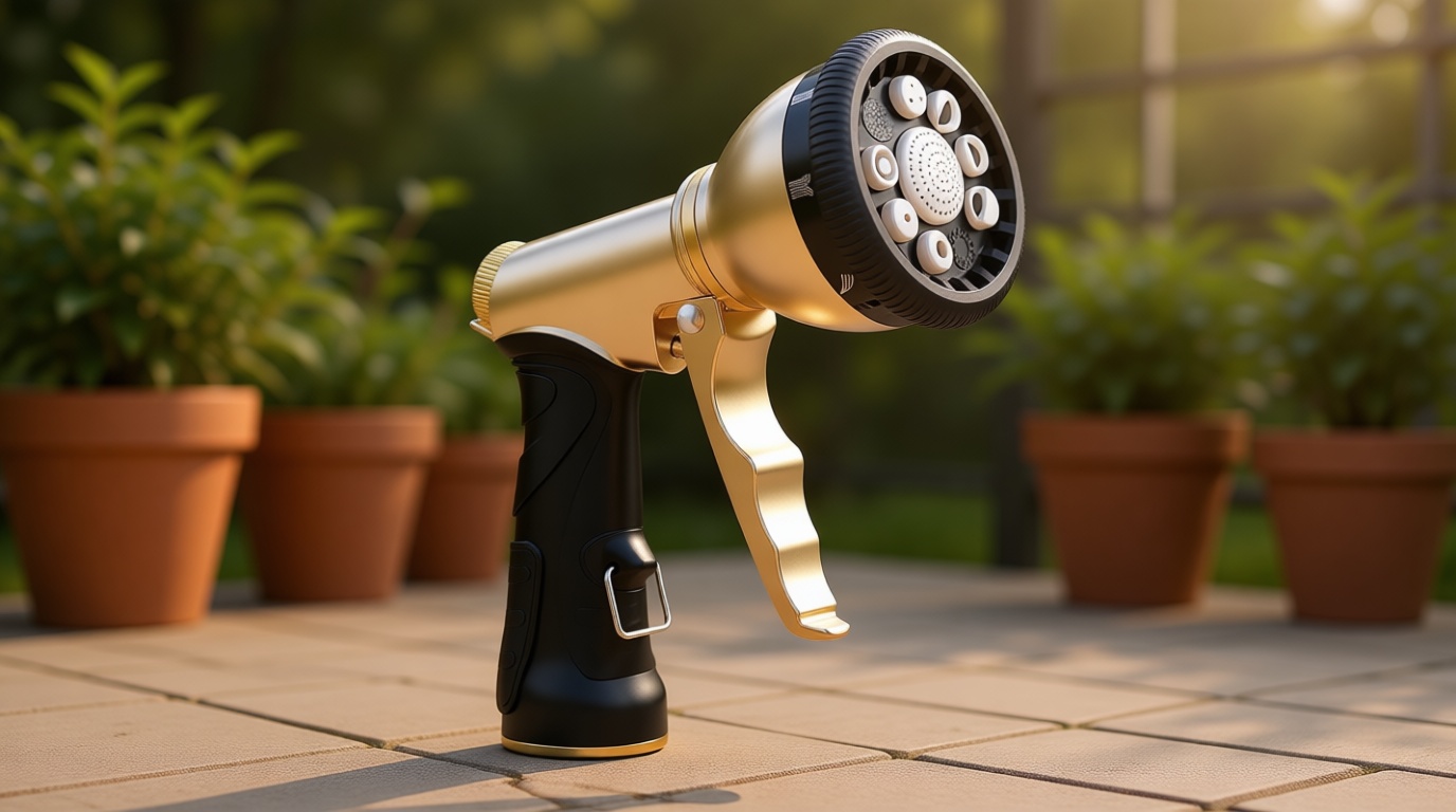 RAINPOINT Garden Hose Nozzle, 9 Spray Patterns Hose Sprayer Nozzle, Heavy Duty Metal Water Hose Nozzle, Adjustable Hand Sprayer, Watering Plants and Lawn, Pet Showering (Nozzle, Gray)