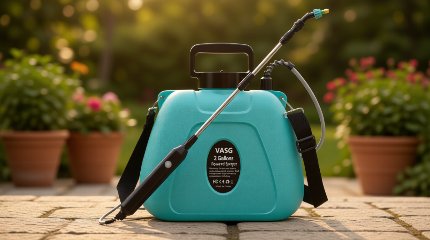 VASG 2 Gallon Battery Powered Garden Sprayer, Powerful Electric Pump Sprayer, Weed Sprayer with USB Rechargeable Handle, 5 Mist Nozzles, Retractable Wand, Adjustable Strap for Lawn, Garden, Yard
