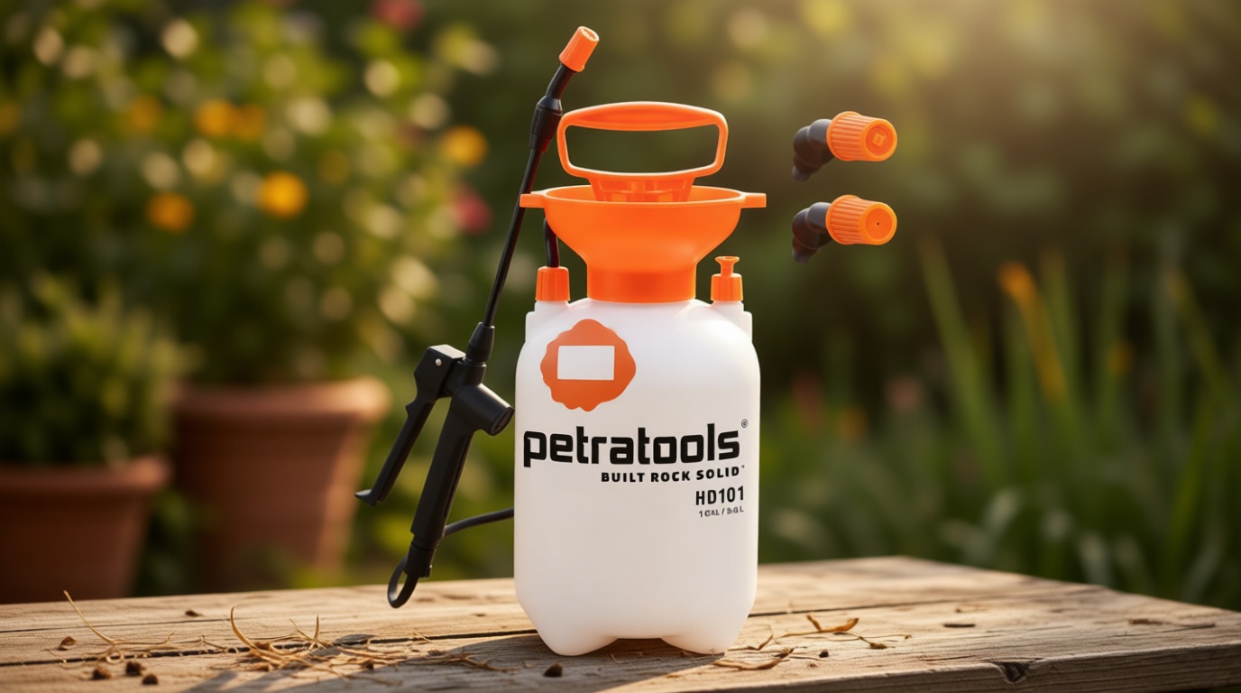 Petratools 1 Gallon Pump Sprayer – HD101 Garden Sprayer for Weeds, Lawn Care & Pesticides – 52” Long Hose, 2 Nozzles & Easy Carry Handle – Durable & Lightweight