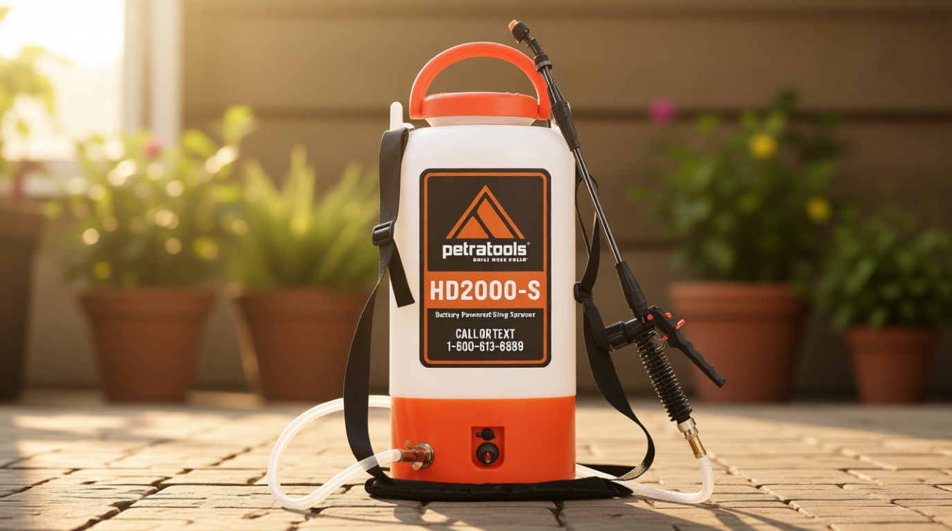 PetraTools Battery Powered Sprayer 2 Gallon - HD2000-S - Heavy Duty Electric Sprayer for Lawn and Garden Weed/Pest Control, Watering - with Battery, Charger & 2 Nozzles (2 Gallon)