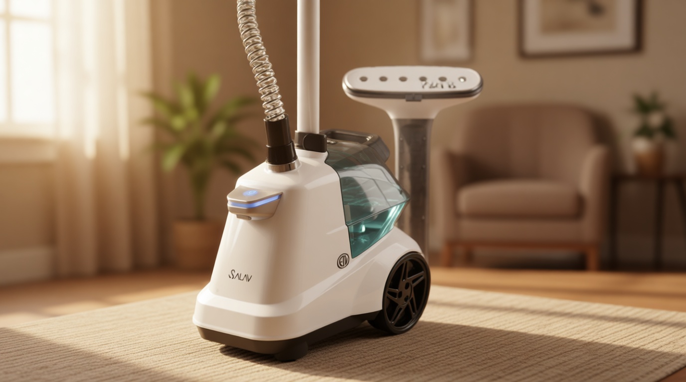 SALAV Heavy Duty Commercial Full-Size Garment Steamer with Foot Pedals and Extra Large 3L (101.5 oz) Water Tank, 1800 watts, 90+min of Continuous Steam (White)