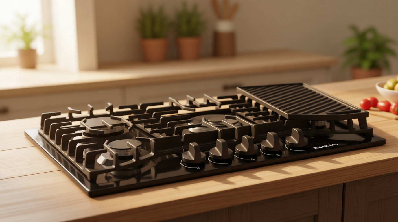 GASLAND Gas Cooktop 30 Inch with Griddle, Gas Stovetop with 5 Burners, Comes with Reversible Cast Iron Grill/Griddle, 120V Plug-in, NG/LPG Convertible, CSA Certified Black