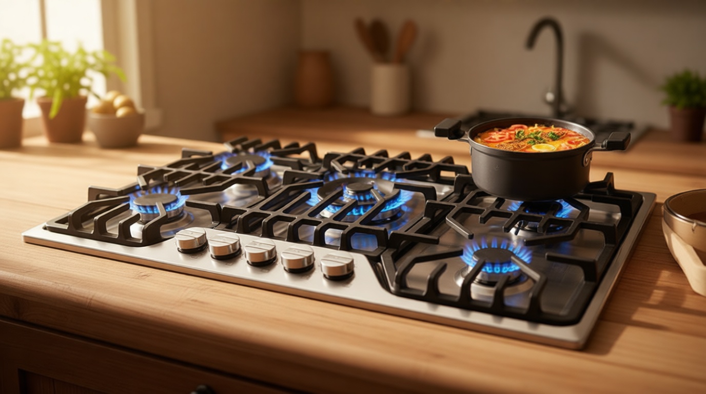 Amzgachfktch Gas Cooktop 36 inch with 5 Italy Sabaf Sealed Burners, Max 48,300 BTU Built-in Gas Stove Top, Propane Cooktop with 304 Stainless Steel Panel, NG/LPG Convertible, CSA Certified