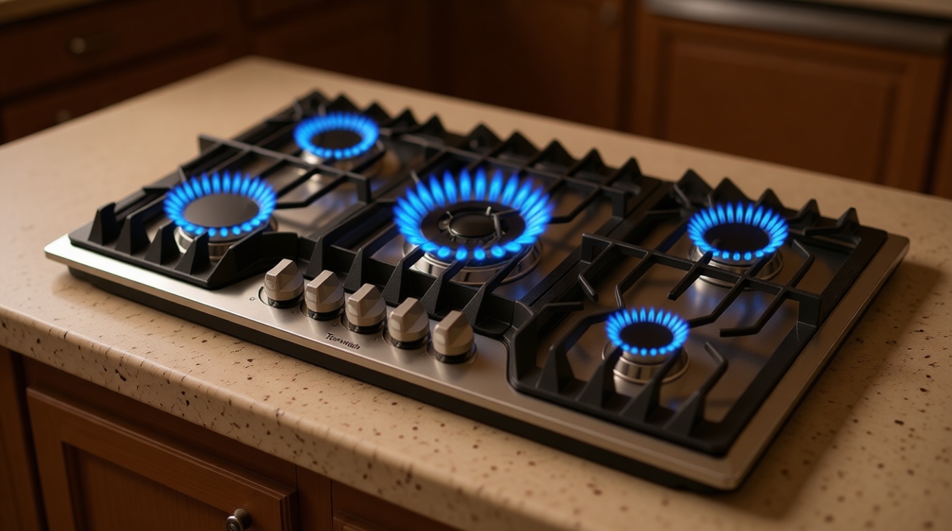 TOPWISH 36 Inch Gas Cooktop, 5 Burners Gas Stove Top, NG/LPG Convertible 304 Stainless Steel Built-in Propane Stovetop, Natural Hob with Thermocouple Flame Out Protection for Rvs Kitchen Apartments