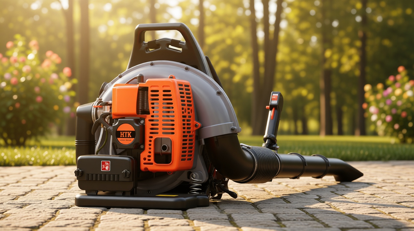 HTK Backpack Blower, 63CC Gas Powered Leaf Blower with 665 CFM & 205 MPH for Commercial Lawn Care, Yard Debris & Snow Removal (Orange)