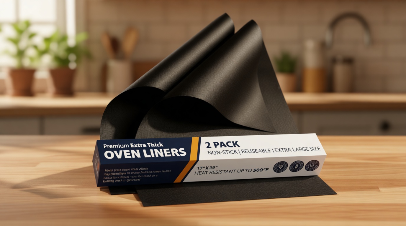 Oven Liners for Bottom of Oven - 2 Pack Large Heavy Duty Mats, 17”x25” Non-Stick Reusable Liner for Electric, Gas, Toaster Ovens, Grills - BPA & PFOA Free Kitchen Accessory to Keep Oven Clean (Black)