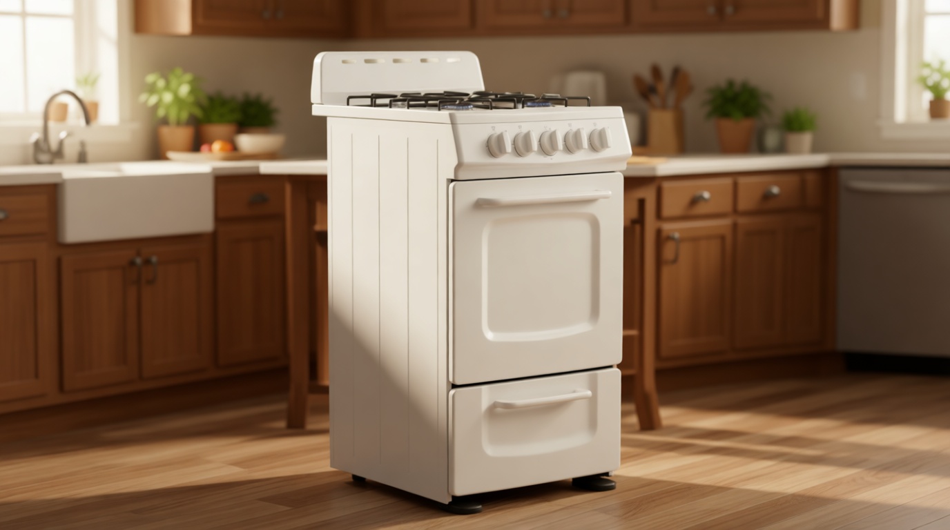 Avanti Gas Range Oven, Compact Freestanding Design, 4 Burners with Electronic Ignition, 2.1 Cu.Ft. Capacity Features Solid Door Storage Drawer Broiler and Accessories, 20-Inch, White