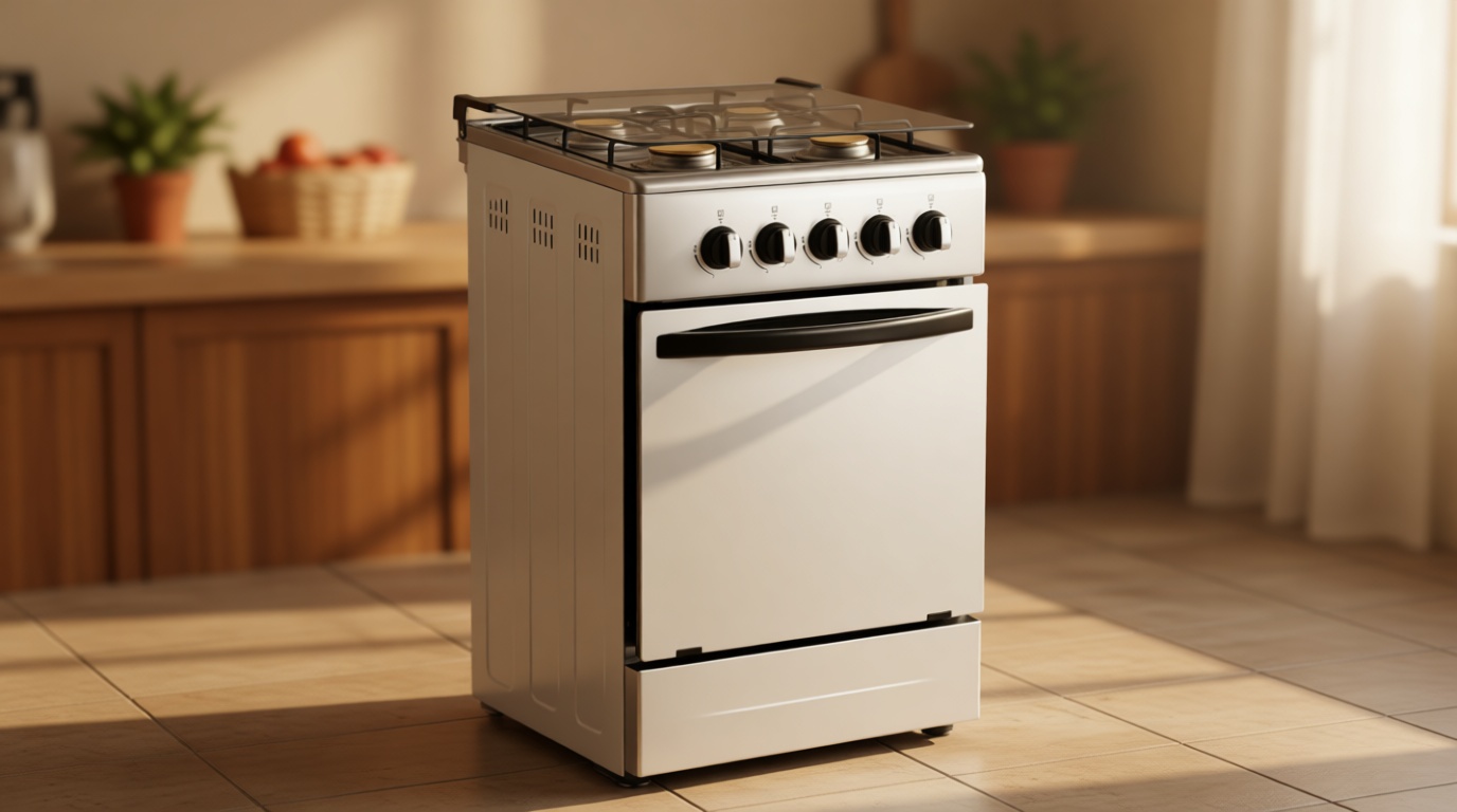 20-Inch Gas Range with 4 Burners, 68L Rotary Baking Oven, Stainless Steel Body, Double Layer Tempered Glass Door (NG-LPG Conversion Kit)