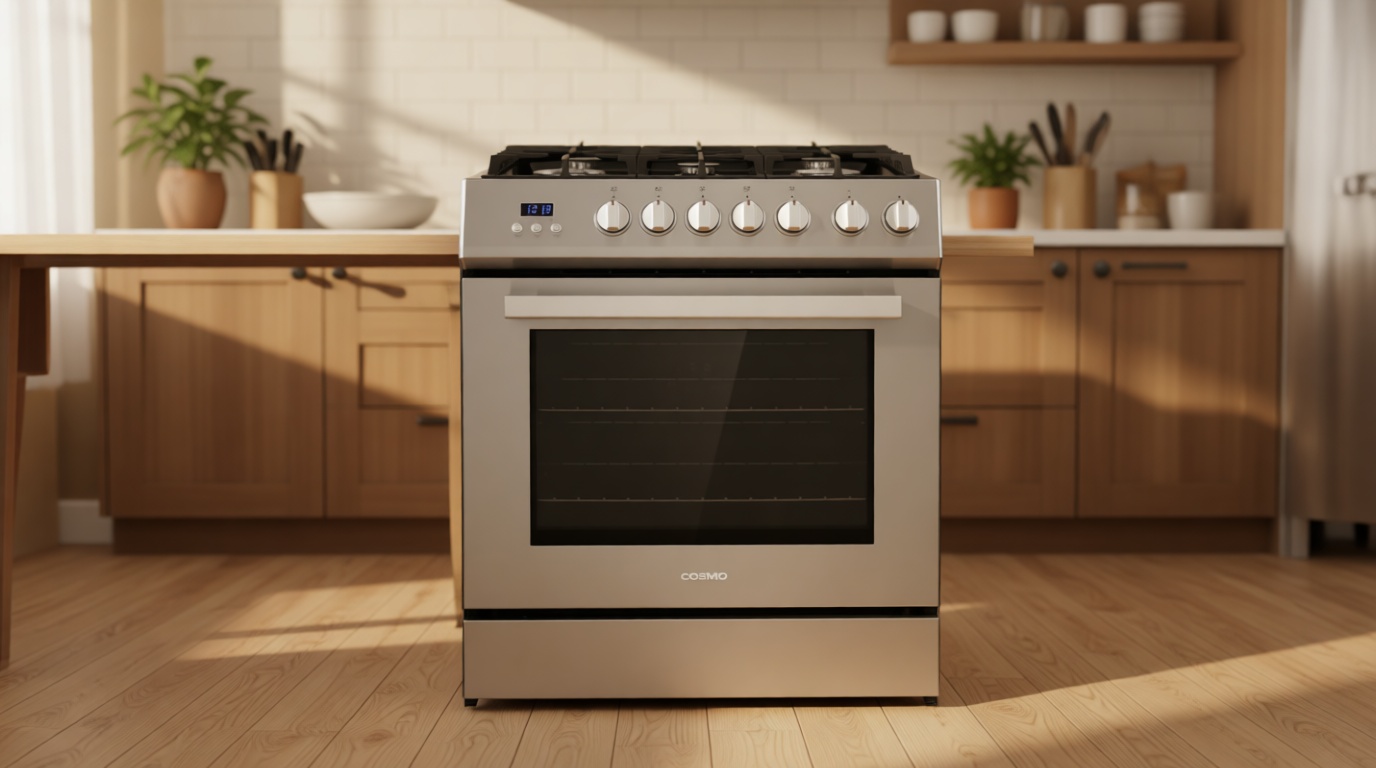 COSMO COS-305AGC 30 in. 5.0 cu. ft. Freestanding Single Oven Gas Range with 5 Burner Cooktop and Heavy Duty Cast Iron Grates in Stainless Steel