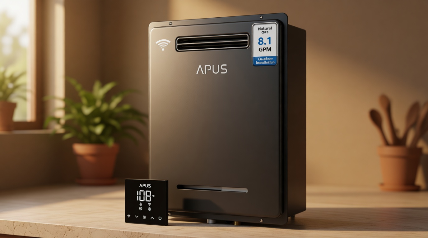 APUS 190,000 BTU Outdoor Tankless Water Heater, 8.1 GPM Natural Gas Instant Hot Water Heater with WiFi & Remote Control, High Efficiency for Supports 5 Outlets