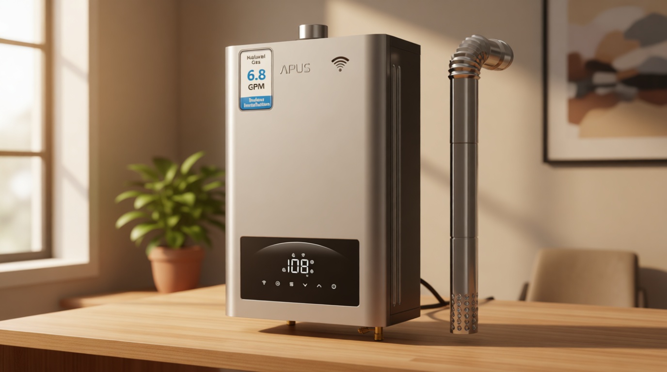 APUS Natural Gas Tankless Water Heater 140,000 BTU Indoor Installation Up to 6.8 GPM, Zero Cold Water for Technology Instant Hot Water on Demand, Smart Wi-Fi App Control