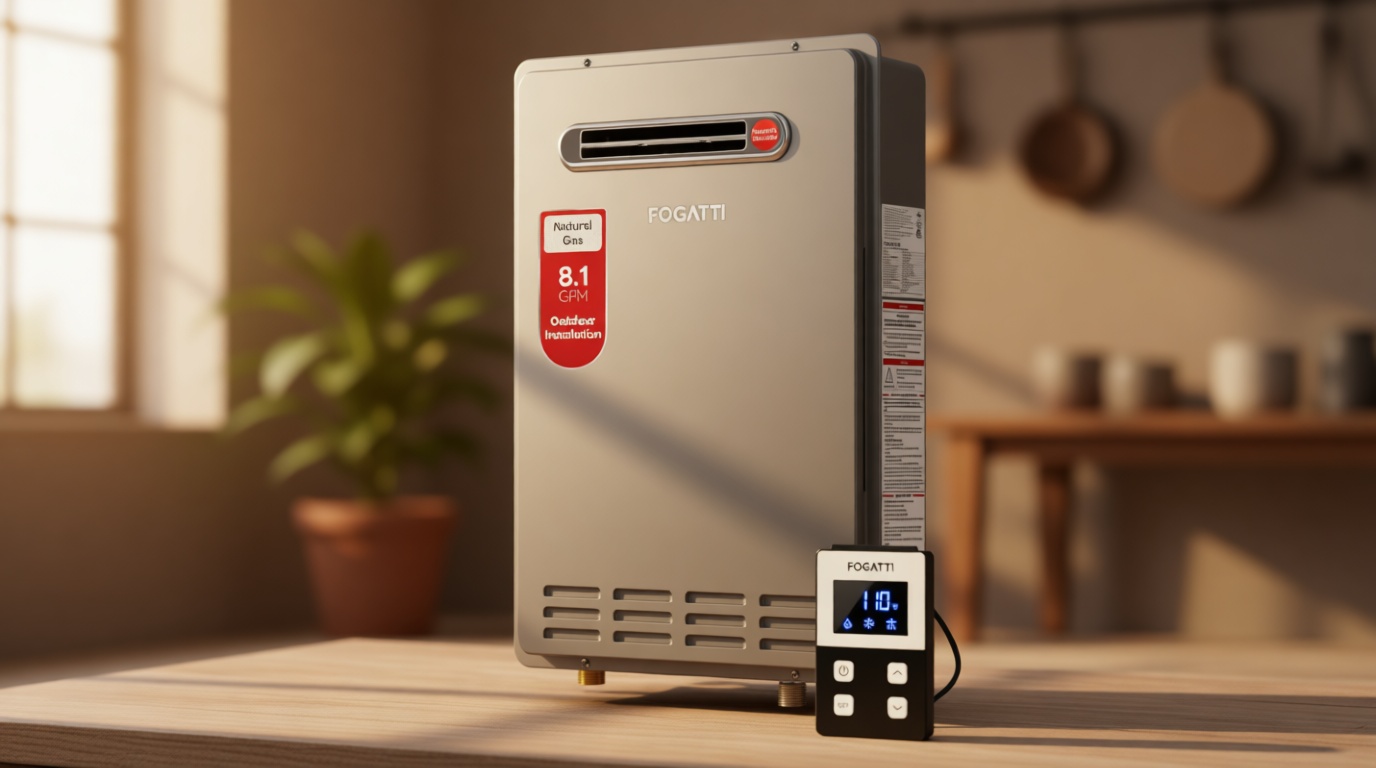 FOGATTI Natural Gas Tankless Water Heater Outdoor - Max 8.1 GPM 180,000 BTU, CSA Certified Compact Design On Demand Instant Hot Water Heater - Instagas Comfort 180S Series, New Upgraded