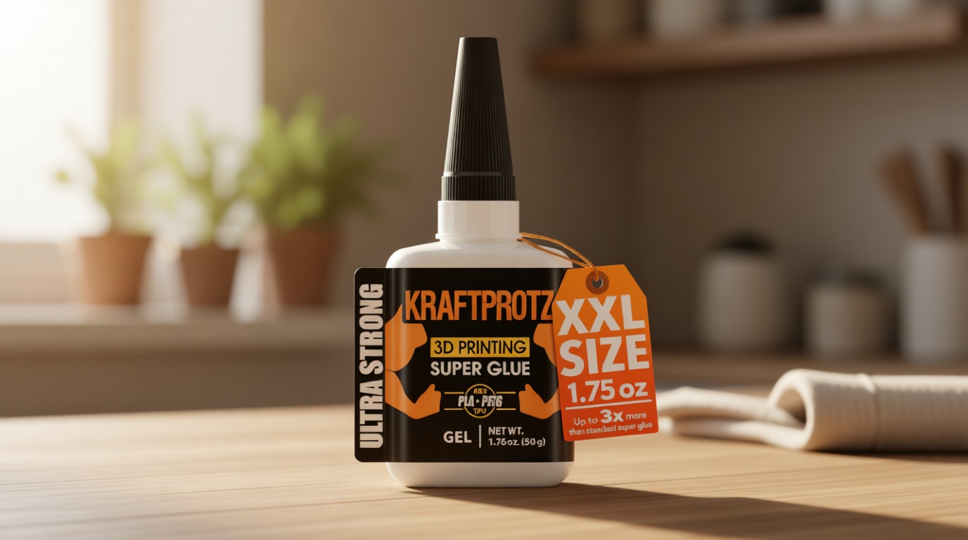 3D Printer Superglue Gel for PLA, ABS, PETG, TPU & Nylon – 1.76 oz XXL – No-Drip, Extra Strong & Waterproof – Precision Tip for Repairs, Supports & Vertical Surfaces