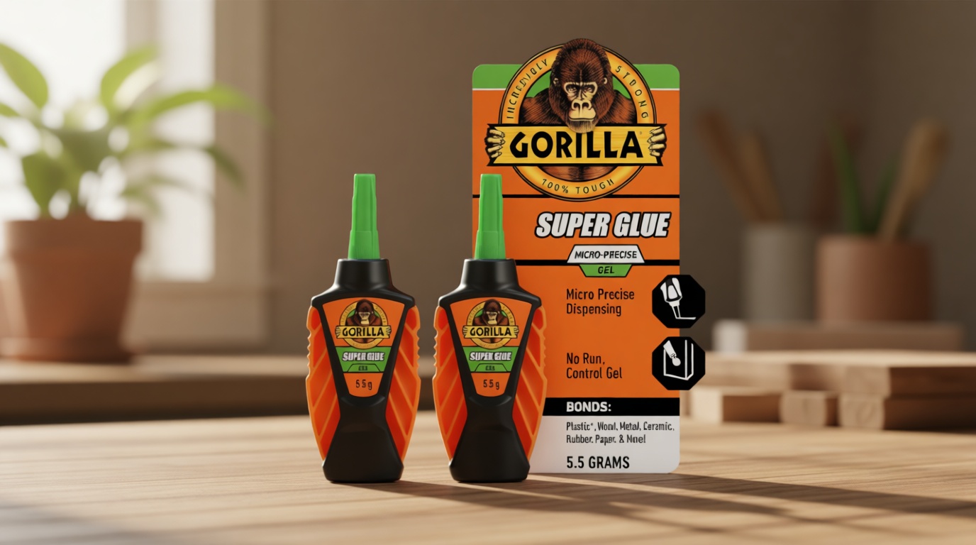 Gorilla Micro Precise Super Glue Gel, Cyanoacrylate Glue, Fast Setting, Precise Dispensing Tool, Anti-Clog Cap, Clear, 5.5g, (Pack of 2)