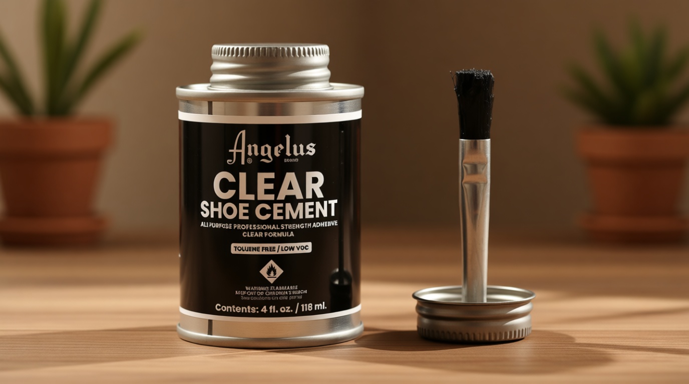 Angelus Angelus Clear Shoe Cement - 4 oz Professional-Strength Glue Quick Drying Contact Adhesive for Leather, Vinyl & Fabric - Dries Clear, No Stains, Waterproof Shoe & Sneaker Rubber Cement Glue with Brush