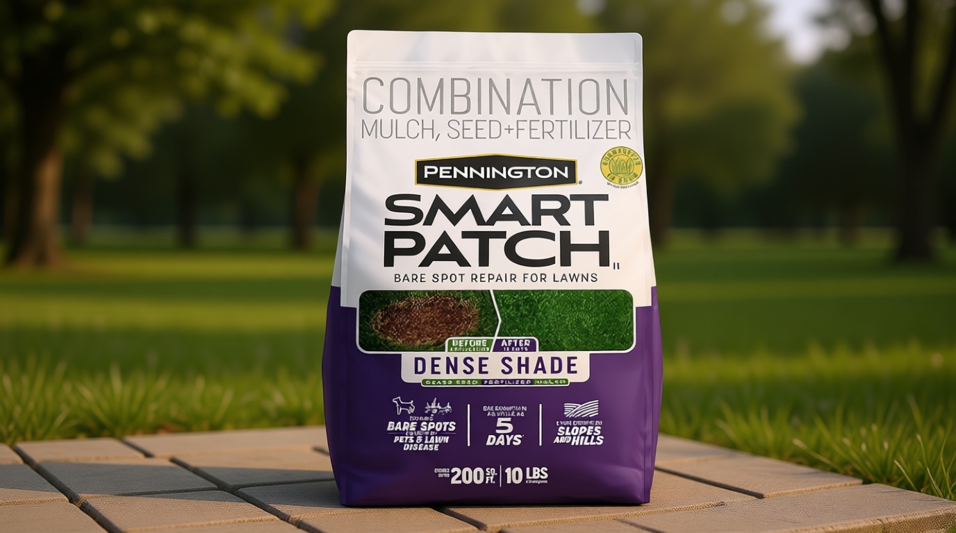 Pennington Smart Patch Dense Shade 10lb 200 sq. ft. Grass Seed Bare Spot Repair with Mulch and Fertilizer, Green