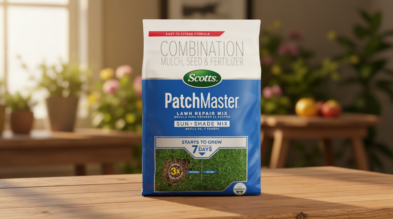 Scotts PatchMaster Lawn Repair Mix Sun + Shade Mix - Combination Grass Seed, Grass Fertilizer, and Mulch, Lawn Patch Repair, Covers Up to 140 sq. ft., 4.75 lb.