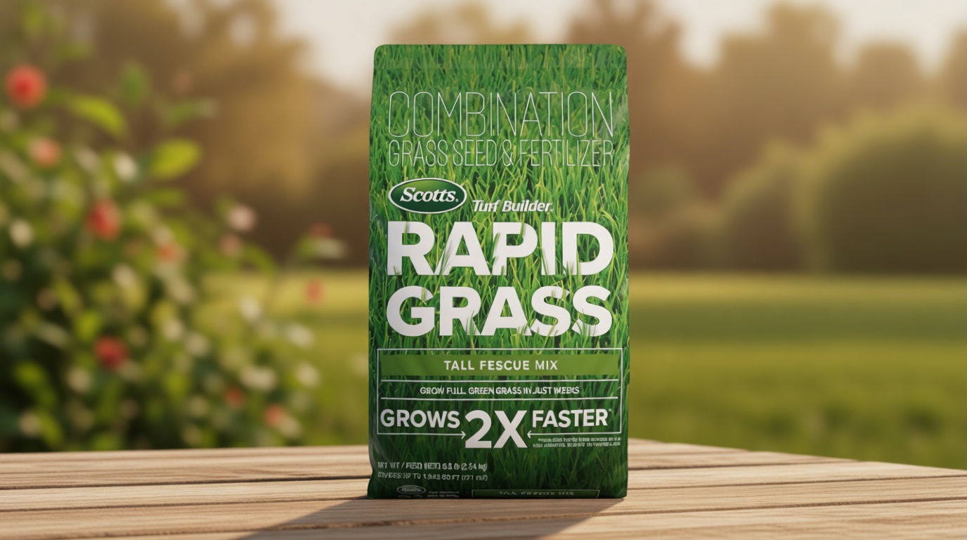 Scotts Turf Builder Rapid Grass Tall Fescue Mix - Combination Grass Seed and Fertilizer for Lawns, Lawn Seed That Grows in Just Weeks, 5.6 lbs.