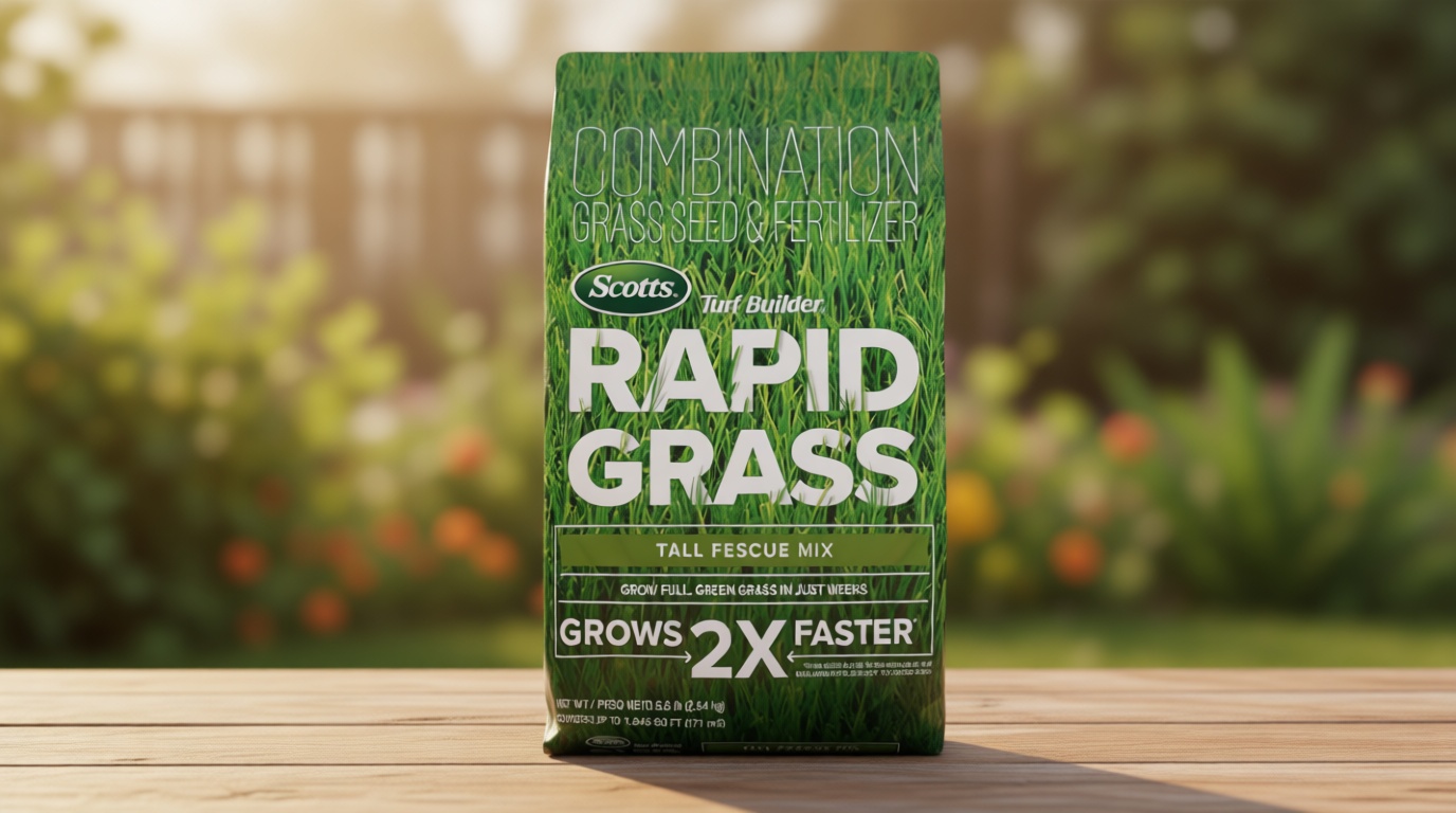 Scotts Turf Builder Rapid Grass Tall Fescue Mix - Combination Grass Seed and Fertilizer for Lawns, Lawn Seed That Grows in Just Weeks, 5.6 lbs.