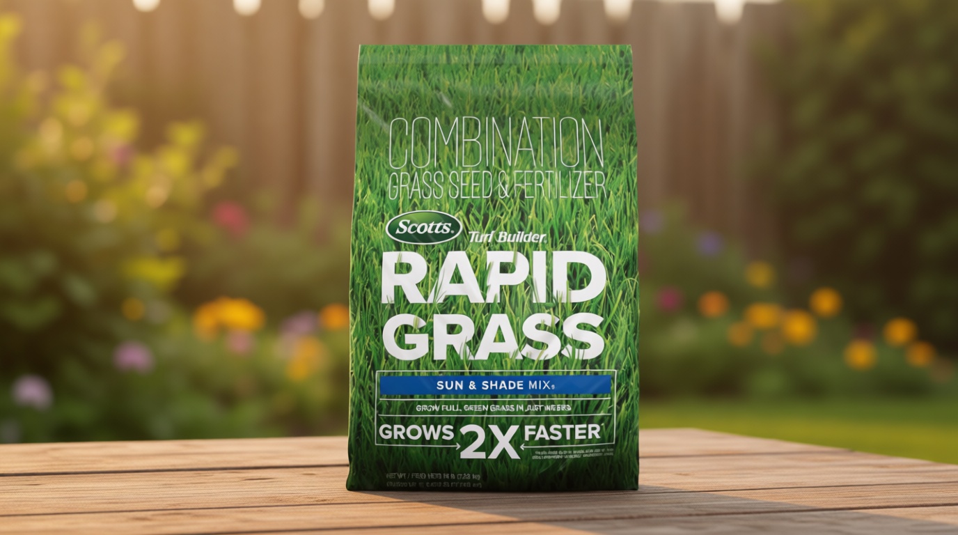 Scotts Turf Builder Rapid Grass Sun and Shade Mix - Combination Grass Seed & Lawn Fertilizer, Covers Up To 8,000 sq. ft., 16 lb.