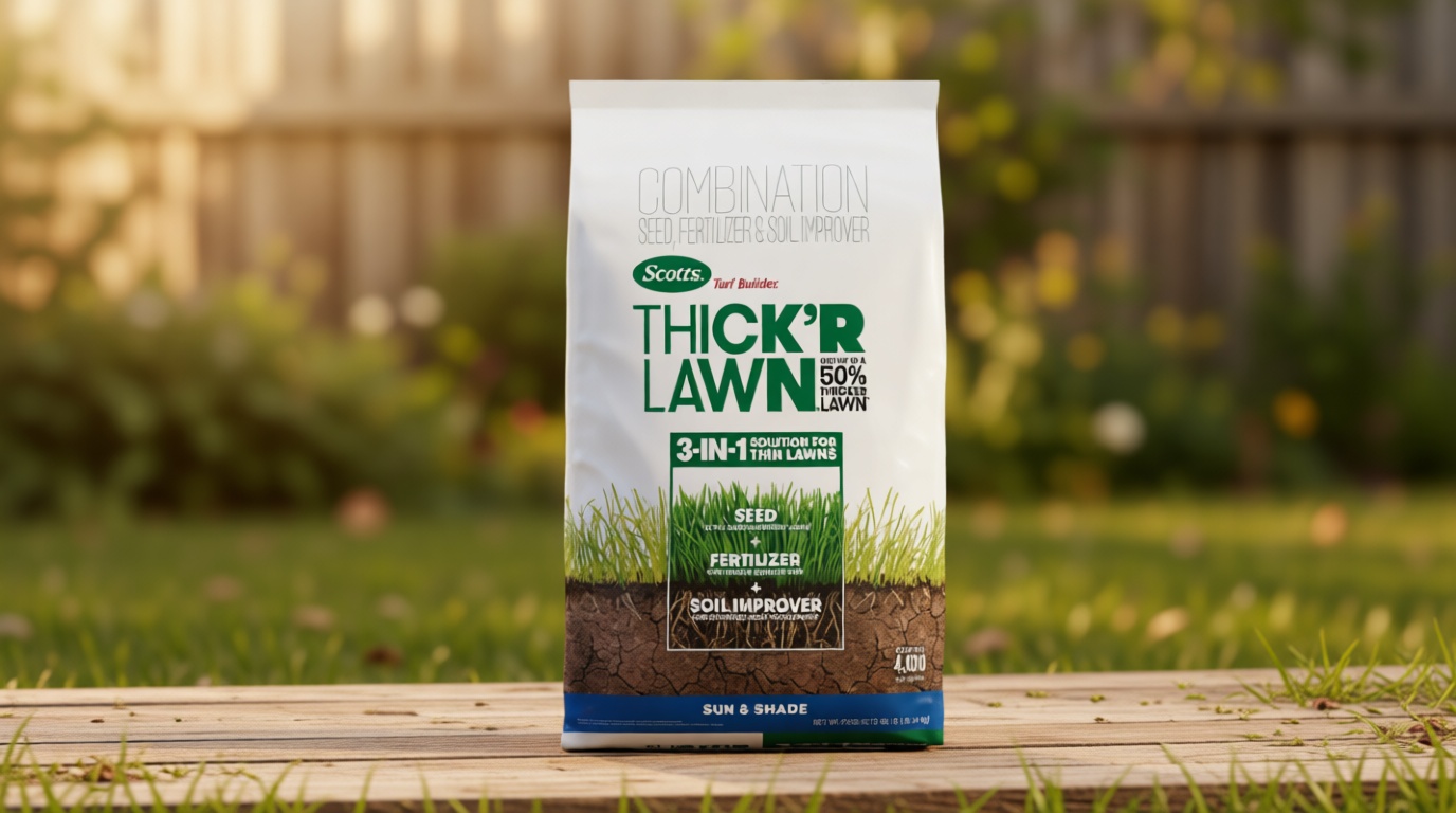 Scotts Turf Builder Thick'R Lawn Sun & Shade - 3 in 1 Lawn Fertilizer, Seed, & Soil Improver for a Thicker, Greener Lawn, Seeds up to 4,000 sq. ft., 40 lb.