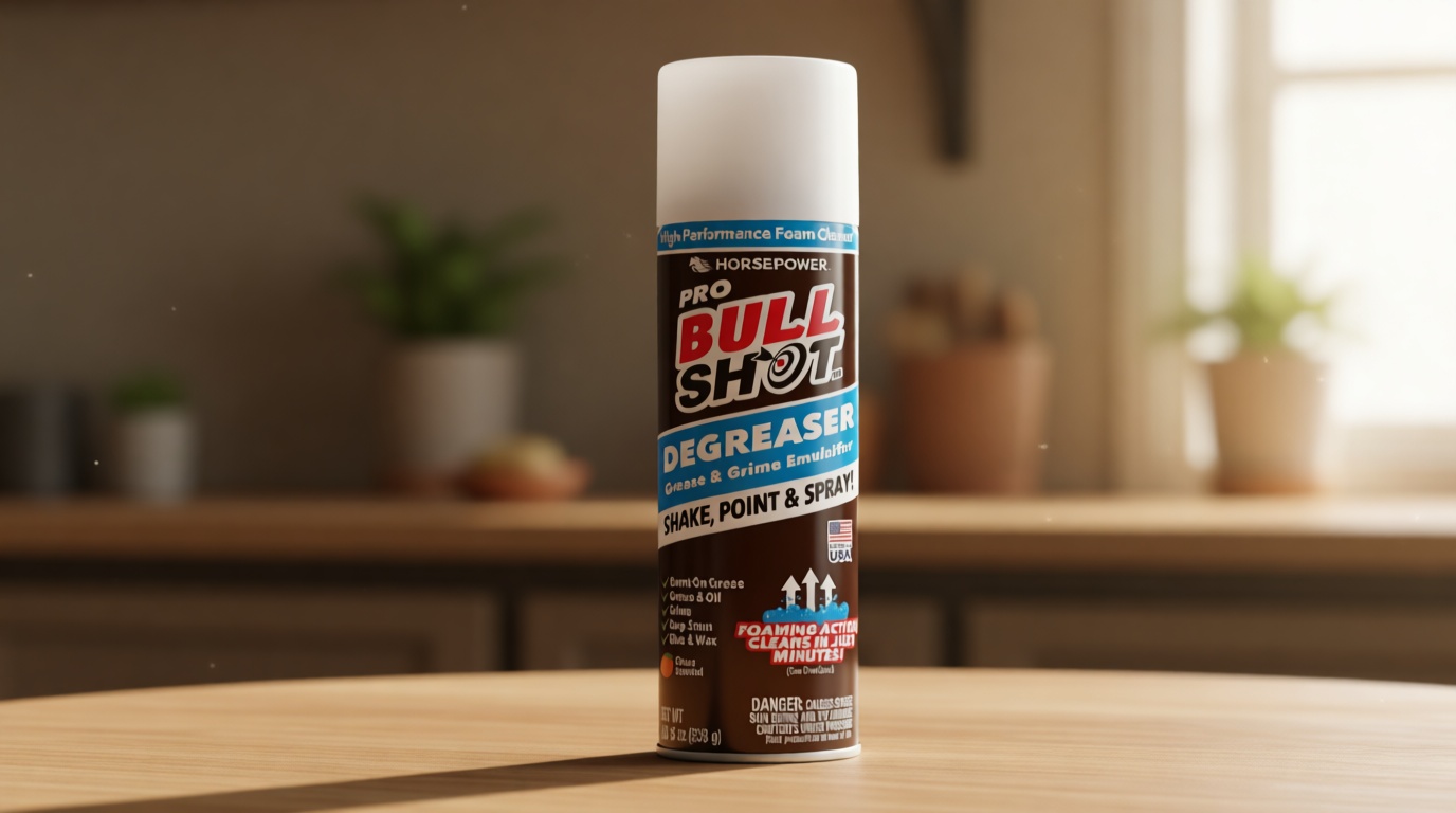 Bull Shot Degreaser Pro, Foaming Degreaser & Grime Remover, Heavy-Duty, AS SEEN ON TV, Residue-Free, Shake, Point & Spray, Emulsifies Grease, Oil Splatters, Glue, Tape Residue & More - Made in the USA