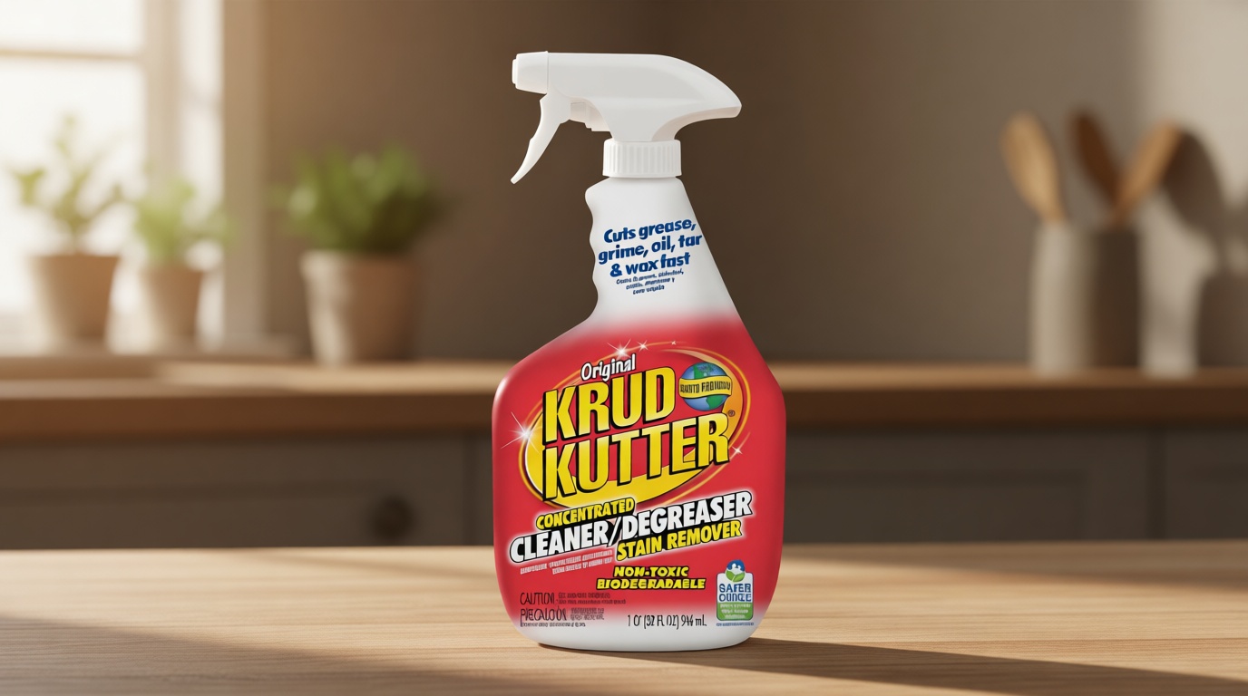 Krud Kutter Original Cleaner Degreaser Spray, 32 oz, Heavy Duty Multi Surface Cleaner for Grease, Oil and Tough Stains, Ready to Use for Kitchen, Garage, Floors and Outdoor Surfaces U.S. EPA Safer Choice [Amazon-developed Certification] Compact by Design