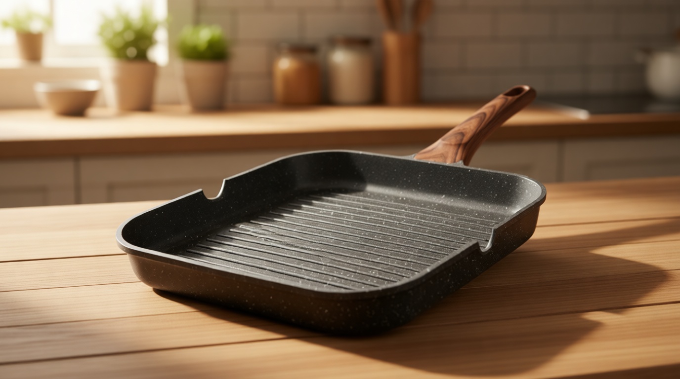 SENSARTE Nonstick Grill Pan for Stove Tops, Versatile Griddle with Pour Spouts, Square Big Cooking Surface, Durable Skillet Indoor & Outdoor Grilling. PFOA Free, 9.5 Inch Recycled Claim Standard Blended