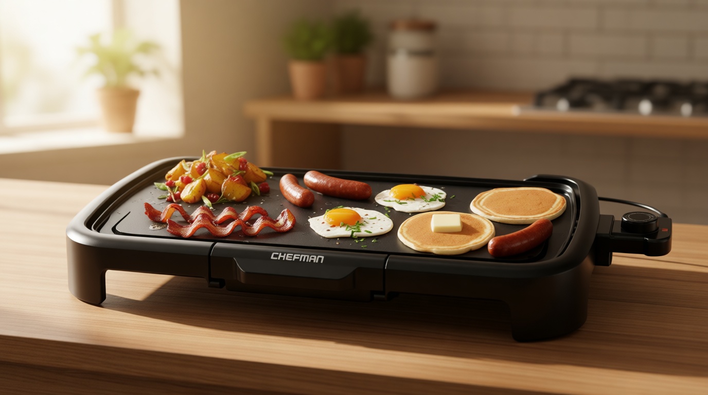 Chefman XL Electric Griddle with Removable Temperature Control, Immersible Flat Top Grill, Burger, Eggs, Pancake Griddle, Nonstick Extra Large Cooking Surface, Slide Out Drip Tray, 10 x 20 Inch