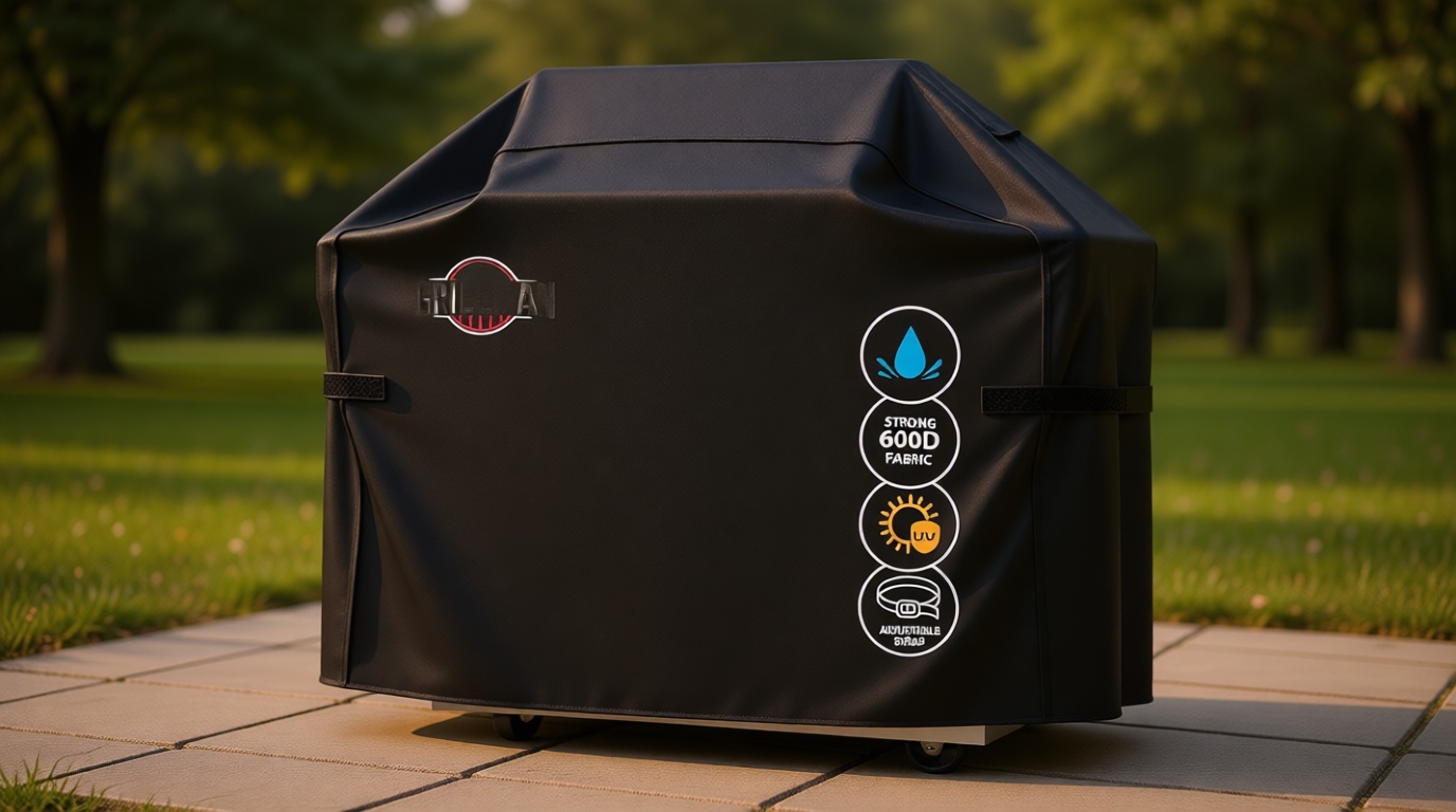 Grillman Grill Cover, BBQ Outdoor Grill Covers, Charcoal, Gas Grills, Waterproof, Rip-Proof, Weather-Resistant, Anti-UV, Barbecue Cover for Weber, Genesis, Charbroil, Nexgrill, etc (Black, 58 Inch)