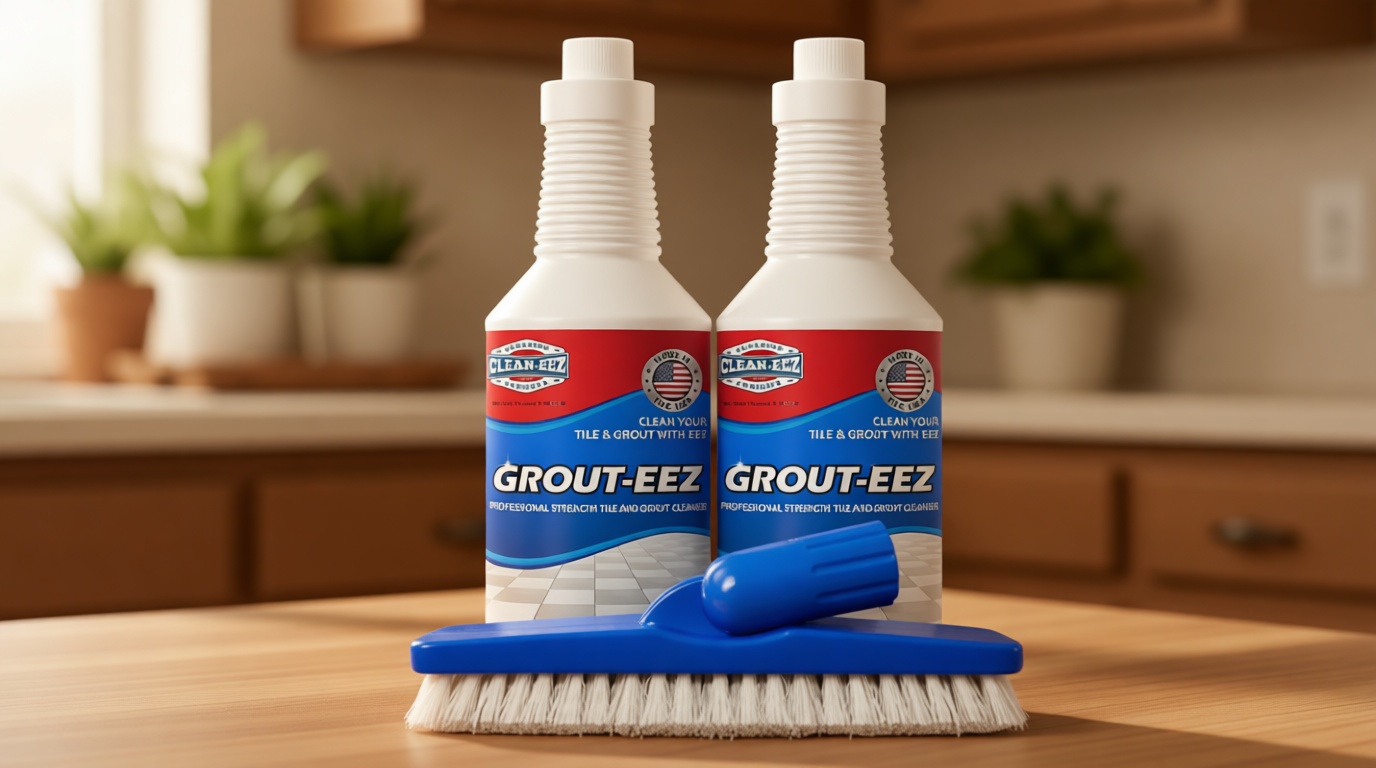 Clean-eez Grout Cleaner 2 Pack with Stand-Up Brush Attachment - Stain Remover Heavy-Duty Scrubber - Bathroom Shower Ceramic Porcelain Tile & Grout Only - Easy Control Flip Top Cap - 32 oz.