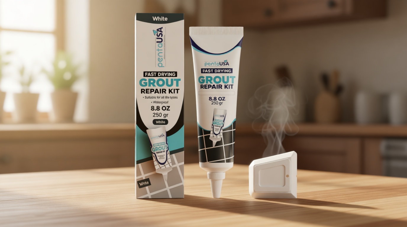 PentaUSA Tile Grout Repair Kit - Premixed Squeezable Sanded Grout Filler for Shower, Bathroom & Kitchen, Fast Drying Waterproof Triple Protection, Fills Cracked Lines (White, 8.8oz / 250g)